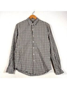 J Crew Mens Medium Brown Heathered Cotton Check Plaid Long Sleeve Button Down